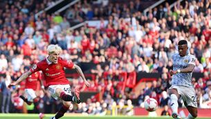 <p>CLINCHER: Man Utd's Alejandro Garnacho finishes Wolves off with United's second goal at Old Trafford on Saturday. Pic: Clive Brunskill/Getty Images</p>