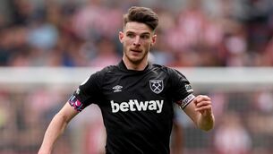 <p>WANTED MAN: Declan Rice in action for West Ham. Pic: Steven Paston/PA</p>