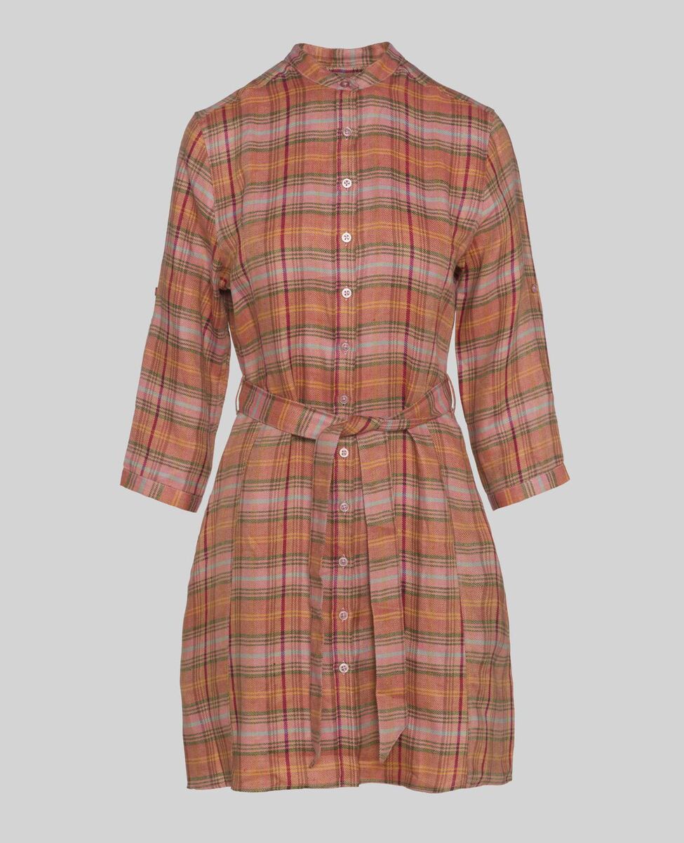 Irish Linen Shirt Dress in Pink Check, €250, Magee 1866