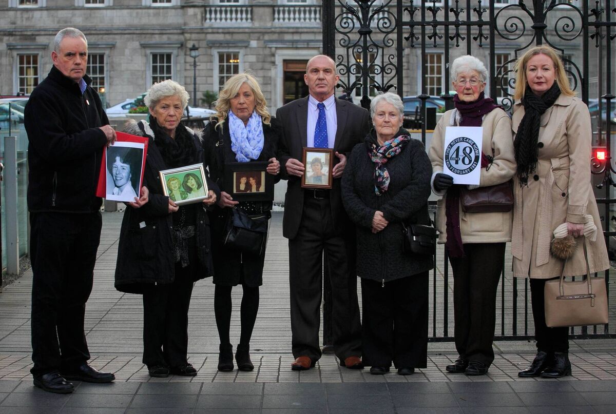  Families of the victims of the Stardust tragedy:  Maurice Frazer who lost his sister Thelma, Christine Keegan &amp; her daughter Antoinette Keegan (Christine lost her daughters Martina, 16, and Mary, 19), Eugene Kelly who lost his brother Robert Kelly, Patricia Kennedy who lost her Daughter Mary (Maire) Kennedy who was 17, Bridget McDermott with daughter Louise McDermott daughter (Bridget lost 2 sons, William 22, George, 18, and a daughter, Marcella.
