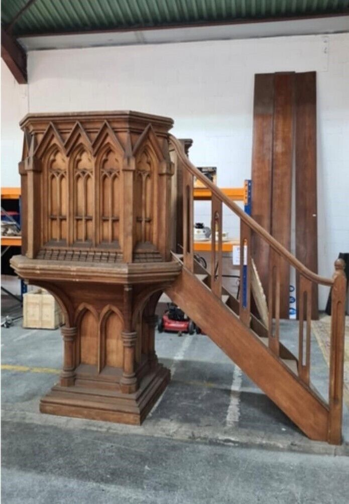 The carved oak pulpit at Lynes & Lynes. The carved oak pulpit at Lynes & Lynes.