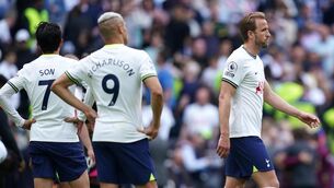 <p>OVER AND OUT?: Tottenham Hotspur's Son Heung-min, Richarlison and Harry Kane react following during the Premier League match at the Tottenham Hotspur Stadium, London. Pic: John Walton/PA Wire.</p>