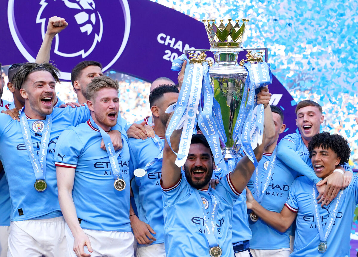 'What we have done is something extraordinary': Man City lift Premier League trophy. Pic: Pagie Young