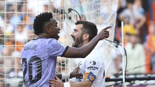<p>ABUSE: Real Madrid forward Vinicius Junior, left, confronts Valencia fans after being the alleged target of racial abuse on Sunday. Pic: Alberto Saiz/AP</p>