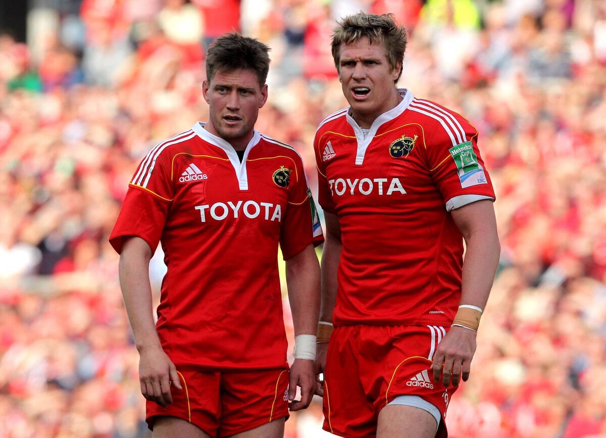 MEN IN RED: Ronan O'Gara and Jean De Villiers during the 2010 Heineken Cup quarter-final. Pic: INPHO/James Crombie MEN IN RED: Ronan O'Gara and Jean De Villiers during the 2010 Heineken Cup quarter-final. Pic: INPHO/James Crombie