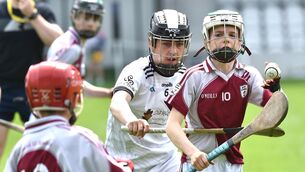 <p> Cuan Ó Connachtáin, GS Uí Riordáin going past Caoilfhoinn Ó Conaill, GS Mhainistir na Corann during their DH1 Allianz Sciath na Scol final at Páirc Uí Chaoimh.</p>