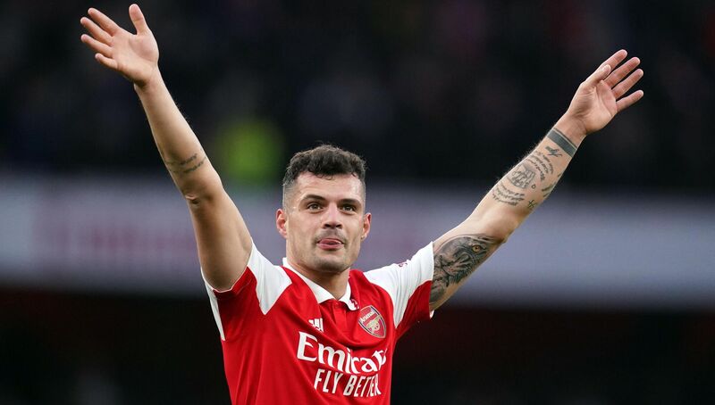 Granit Xhaka has played a key role in Arsenal’s title push this season, and has earned a rousing send-off. Pic: John Walton/PA Wire Granit Xhaka has played a key role in Arsenal’s title push this season, and has earned a rousing send-off. Pic: John Walton/PA Wire