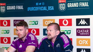 <p>SOUTH AFRICAN SOJOURN: Munster captain Peter O’Mahony and Munster coach Graham Rowntree during a press conference after the Munster rugby captain's run at DHL Stadium. Pic: Sportsfile</p>