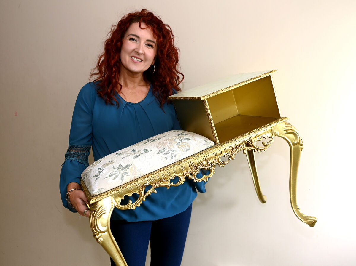 Fiona O'Neill with clothes and furniture after second-hand shopping. Picture: Eddie O'Hare