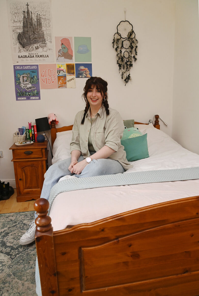 Erin O'Leary in Cork with the second-hand bed she purchased. Picture: Denis Minihane.