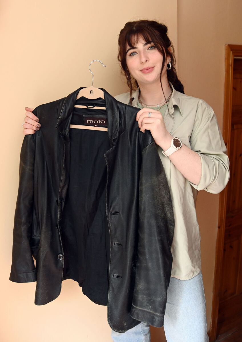  IErin O'Leary with her second-hand leather jacket. Picture: Denis Minihane