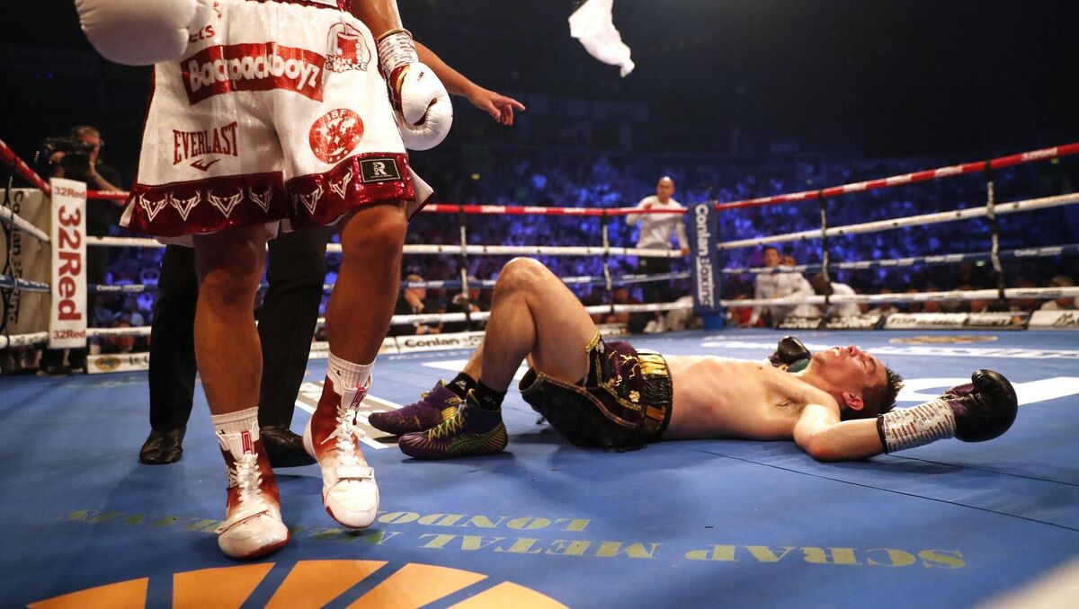 Luis Alberto Lopez knocks out Michael Conlan. Photo credit: Peter Morrison/PA Wire. Luis Alberto Lopez knocks out Michael Conlan. Photo credit: Peter Morrison/PA Wire.