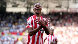 <p>MATCH WINNER: Brentford's Ethan Pinnock celebrates scoring the winning goal.</p>