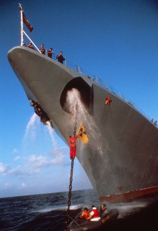 Grace O'Sullivan climbing the anchor of a Russian warship with Greenpeace 1989. Grace O'Sullivan climbing the anchor of a Russian warship with Greenpeace 1989.