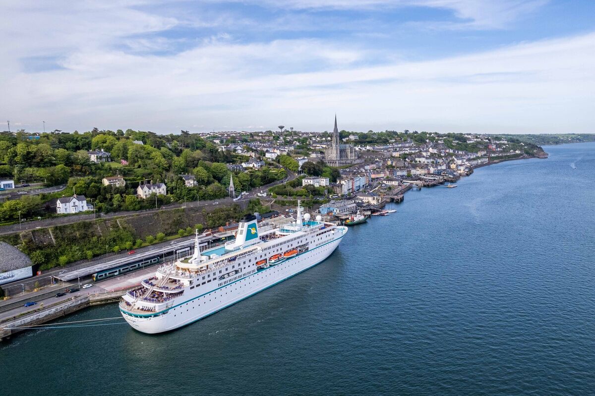  Luxury cruise liner 'Deutschland' lies moored at Cobh Cruise Terminal this May. Pic: Andy Gibson.