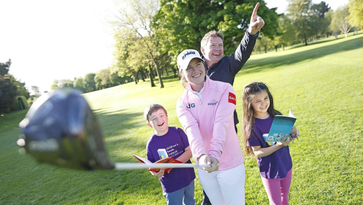 KPMG ambassador, Leona Maguire alongside Managing Partner at KPMG, Seamus Hand and young golf fans Kayleigh Ellis and Cooper Jones. KPMG ambassador, Leona Maguire alongside Managing Partner at KPMG, Seamus Hand and young golf fans Kayleigh Ellis and Cooper Jones.