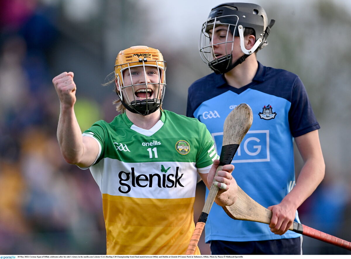 DUAL-TALENT: Cormac Egan of Offaly celebrates after his side's victory in the oneills.com Leinster GAA hurling U20 championship semi-final match between Offaly and Dublin. Pic: Piaras Ó Mídheach/Sportsfile