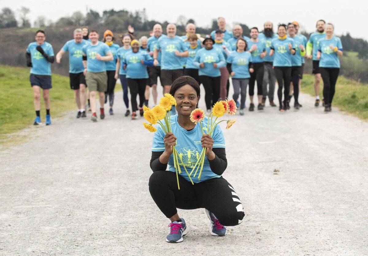 The Sanctuary Runners in Tramore Valley Park in Cork to launch their '10 For 10' campaign to get people to run with the organisation in this year's Cork City Marathon on June 4. Photo: Gerard McCarthy