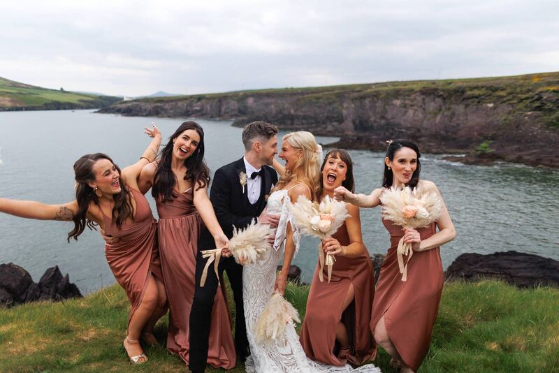 Keelin Riley and Darren Horan with Rebekah Holmes, Priscilla Charles, Eimear Louth and Rachel Bothwell. Pictures: Padraig Healy Wedding Photography 