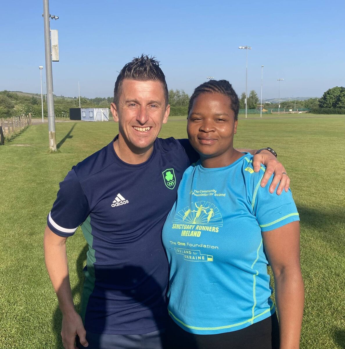Thembi Tshuma with world champion racewalker and Olympic bronze medallist Rob Heffernan. Picture: Graham Clifford