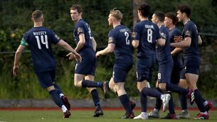 <p>SHARE OF THE SPOILS: Bray draw with 10-man Galway United. Pic:Michael P Ryan/Sportsfile</p>