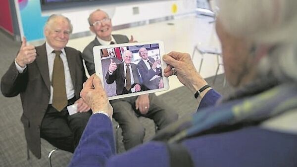 Then 100-year-old Gordon Lawson, right, and 98-year-old David Rowe, winners at the Age Action Silver Surfer Awards in 2018