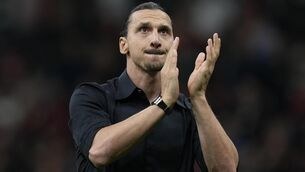 <p>SAYING FAREWELL: AC Milan's Zlatan Ibrahimovic on the San Siro pitch on Sunday night. Pic: AP Photo/Antonio Calanni</p>