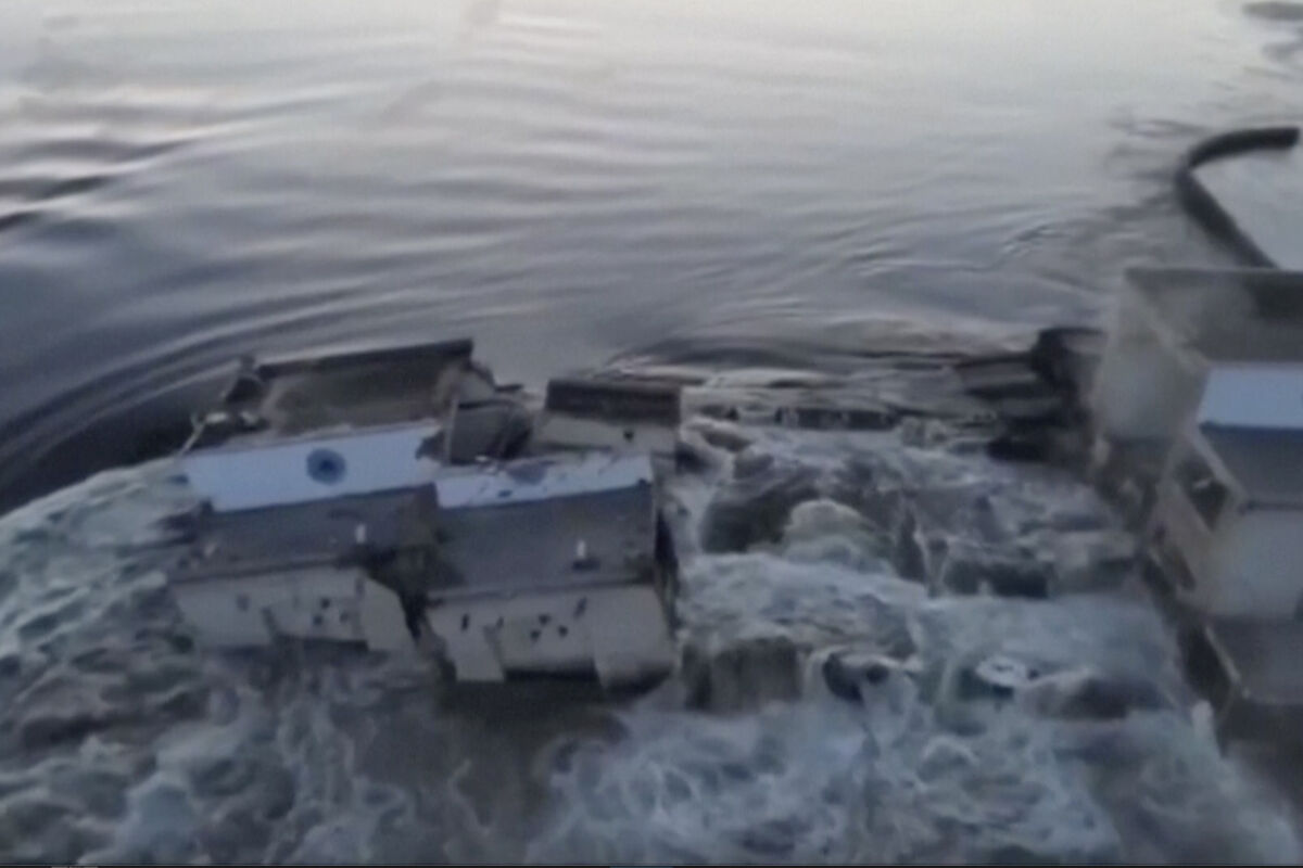The damaged Kakhovka dam near Kherson, Ukraine, Tuesday, June 6, 2023. Picture: Ukraine's Presidential Office via AP The damaged Kakhovka dam near Kherson, Ukraine, Tuesday, June 6, 2023. Picture: Ukraine's Presidential Office via AP