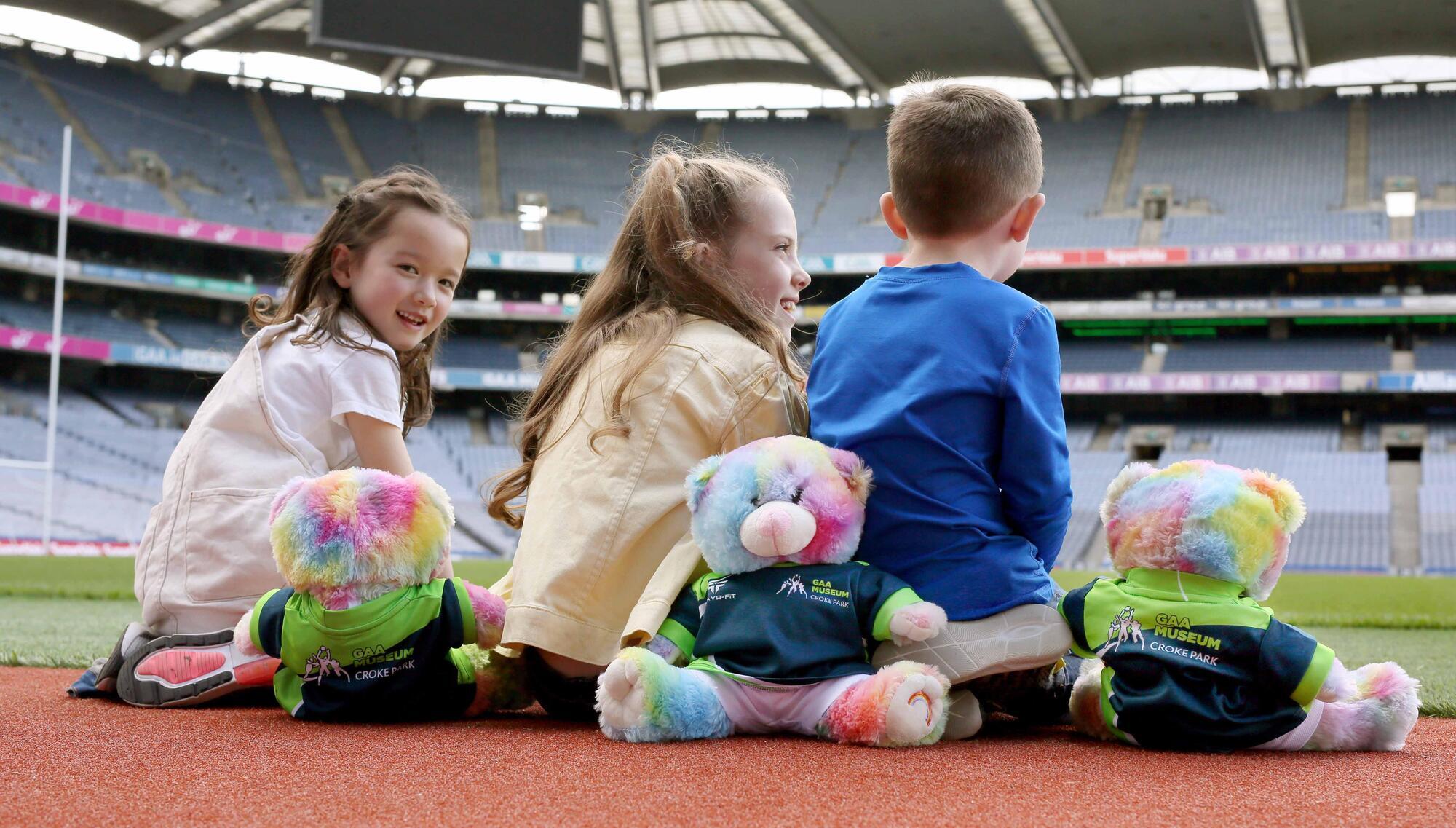 Daniel Rowley (6), sister Maria (8) and Mona Shiels (5) getting a sneak peek of the GAA Museum’s brand new Teidí Tours. Pic: Mark Stedman