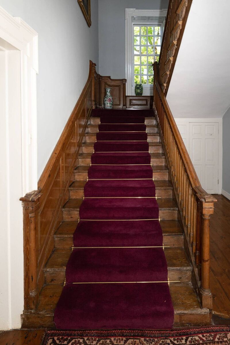 Perfect pitch: wide pitch pine stairs has carved  side panels