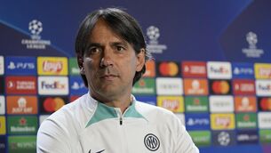 <p>Inter Milan's head coach Simone Inzaghi waits the start of the press conference during a media day ahead of the Champions League soccer final, at the Suning training center, in Appiano Gentile, northern Italy. Pic:AP Photo/Antonio Calanni</p>