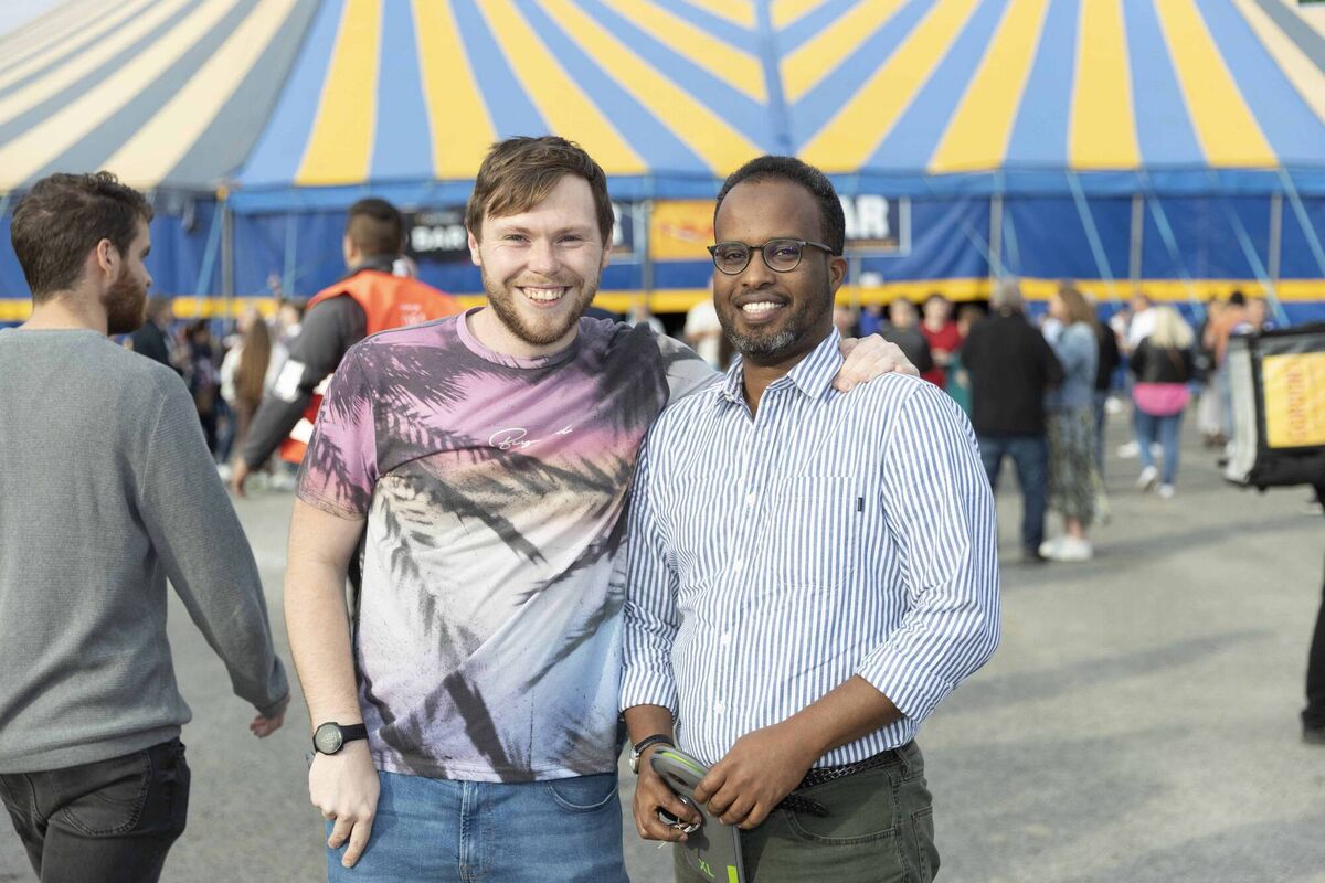 Jonathan Cronin from Blackrock and Jamaal Abubakar from Rochestown attend Tommy Tiernan, Live at the Marquee. Jonathan Cronin from Blackrock and Jamaal Abubakar from Rochestown attend Tommy Tiernan, Live at the Marquee.