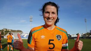 <p>THUMBS UP: Ireland's Niamh Fahey celebrates. Pic: INPHO/Martin Seras Lima</p>