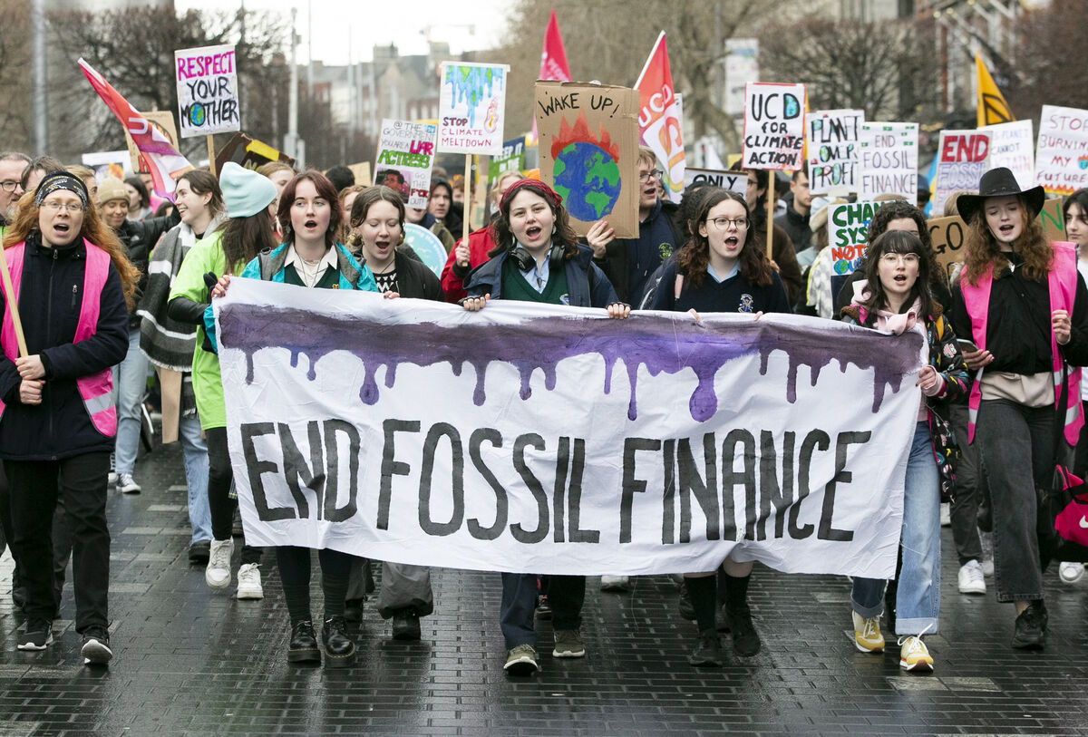 Fridays for Future in a protest against Fossil Fuels and Fossil Finance in Dublin's City Centre
