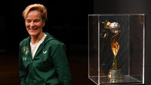 <p>SQUAD NAMED: Republic of Ireland manager Vera Pauw with the FIFA Women’s World Cup trophy. Pic: Stephen McCarthy/Sportsfile</p>