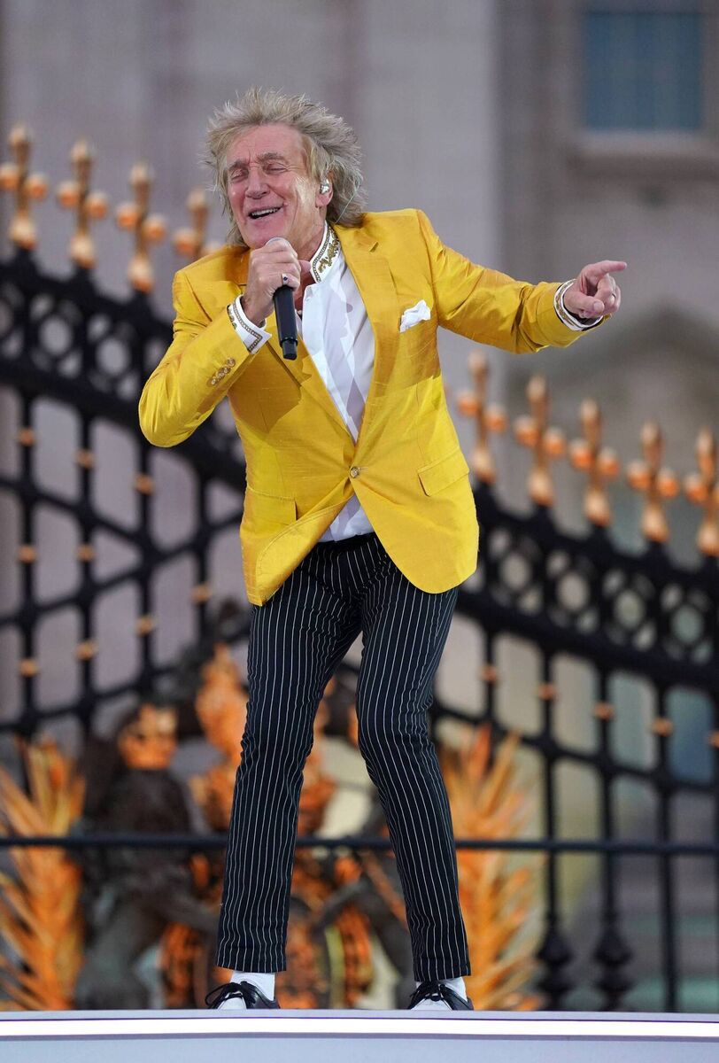 Rod Stewart singing during the BBC's Platinum Party at the Palace staged in front of Buckingham Palace in June 2022. Rod Stewart singing during the BBC's Platinum Party at the Palace staged in front of Buckingham Palace in June 2022.