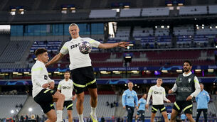 <p>THE GREAT: Erling Haaland during Man City training in Istanbul.</p>