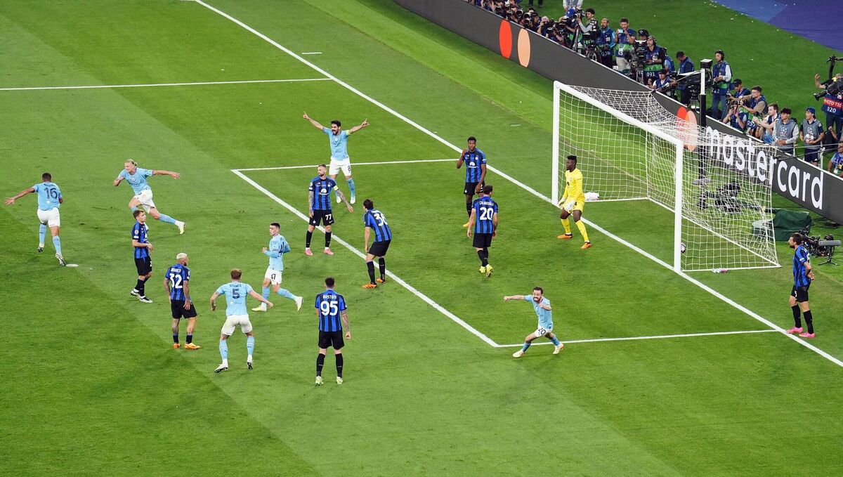 Manchester City's Rodri celebrates scoring the opening goal during the UEFA Champions League final match at the Ataturk Olympic Stadium, Istanbul. Manchester City's Rodri celebrates scoring the opening goal during the UEFA Champions League final match at the Ataturk Olympic Stadium, Istanbul.