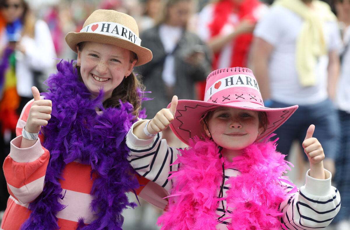 Fans Alice, 10, and Kate O Donovan, 7, from Cork on their way to the Harry Styles concert in Slane. Photo: Leah Farrell/RollingNews.ie