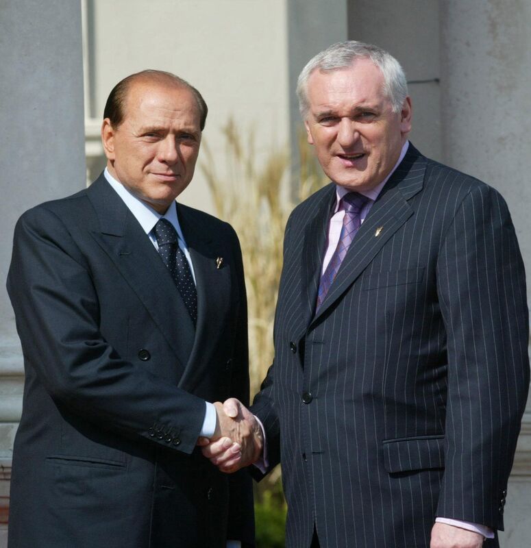 Former Italian Prime Minister Silvio Berlusconi who died today on Monday at the age of 86, shown here with former taoiseach Bertie Ahern in 2004 at Farmleigh House, Phoenix Park, Dublin. Picture: Paul Faith/PA Wire Former Italian Prime Minister Silvio Berlusconi who died today on Monday at the age of 86, shown here with former taoiseach Bertie Ahern in 2004 at Farmleigh House, Phoenix Park, Dublin. Picture: Paul Faith/PA Wire