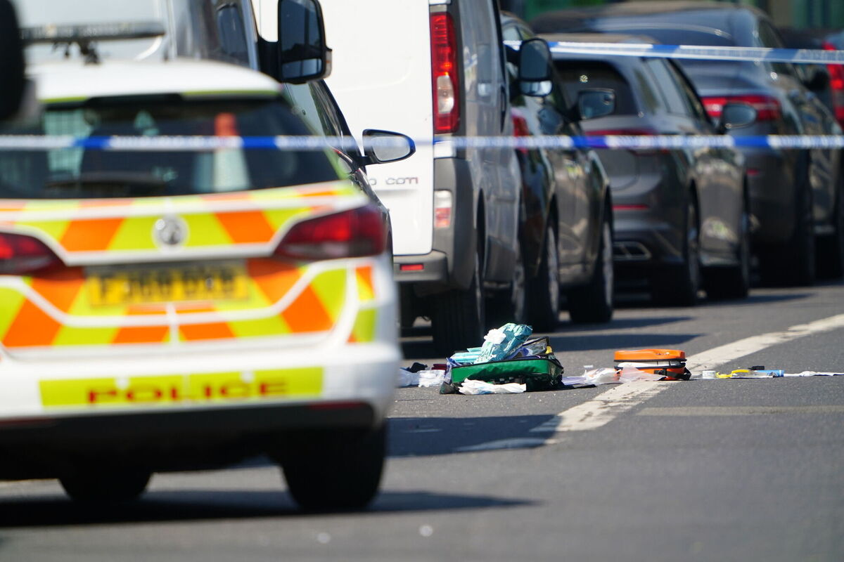 Medical equipment lies within a police cordon on Ilkeston Road, Nottingham, as a 31-year-old man has been arrested on suspicion of murder after three people were killed in Nottingham city centre early on Tuesday morning. Picture: Zac Goodwin/PA Wire