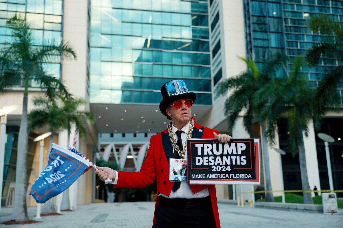 Gregg Donovan shows his support outside the Wilkie D. Ferguson Jr. United States Federal Courthouse before the arraignment of former President Donald Trump on June 13, 2023 in Miami, Florida. Picture: Joe Raedle/Getty Images