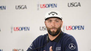 Jon Rahm speaks during a news conference before the 123rd US Open at Los Angeles Country Club (Chris Carlson/AP)