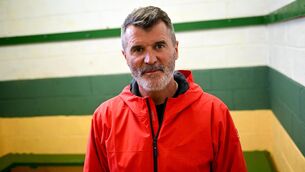 <p>Roy Keane visits Rockmount FC with Gary Neville and Jamie Carragher on The Overlap on Tour. Picture: David Fitzgerald/Sportsfile</p>