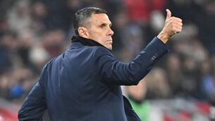 <p>Greece's manager Gus Poyet. (Photo by ATTILA KISBENEDEK/AFP via Getty Images)</p>