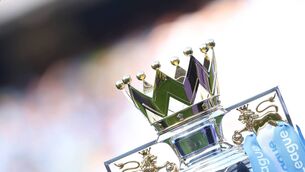 <p>MANCHESTER, ENGLAND - MAY 21: Detailed view of the Premier League Trophy during the Premier League match between Manchester City and Chelsea FC at Etihad Stadium on May 21, 2023 in Manchester, England. (Photo by Catherine Ivill/Getty Images)</p>