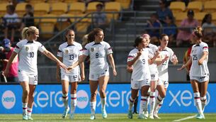 <p>TEAM TO BEAT: USA players celebrate scoring a goal during the women's friendly football match between New Zealand and the US at Sky Stadium. Pic: Marty MELVILLE / AFP</p>