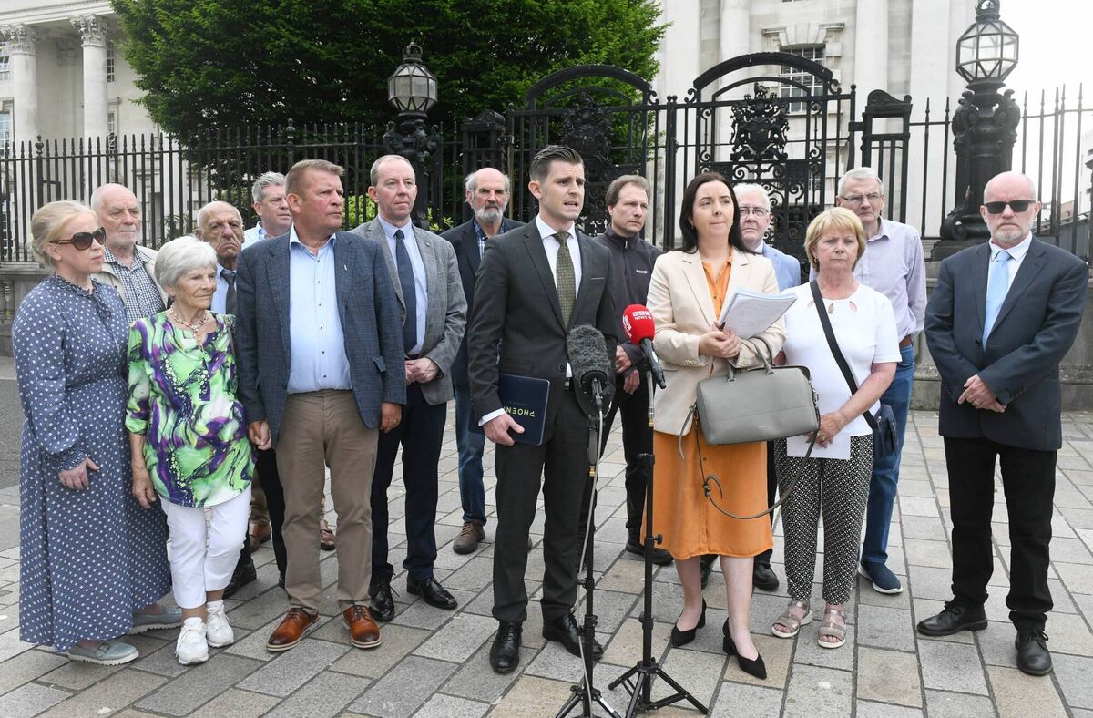 Solicitor Darragh Mackin speaking at the High Court in Belfast on behalf of the surviving ‘Hooded Men’ and relatives of those who have died before the letters of apology from the PSNI were issued on Tuesday.