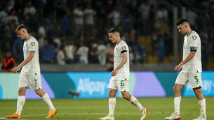 <p>BACKWARDS STEP: Ireland’s hopes of qualifying automatically for next summer’s European Championship were left hanging by a thread, Stephen Kenny’s team took another massive step backwards.  Pic: ©INPHO/Nikola Kristic</p>