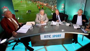 <p>END OF AN ERA: Bill O'Herlihy, Johnny Giles, Liam Brady and Eamon Dunphy. Pic Credit ©INPHO/Donall Farmer</p>